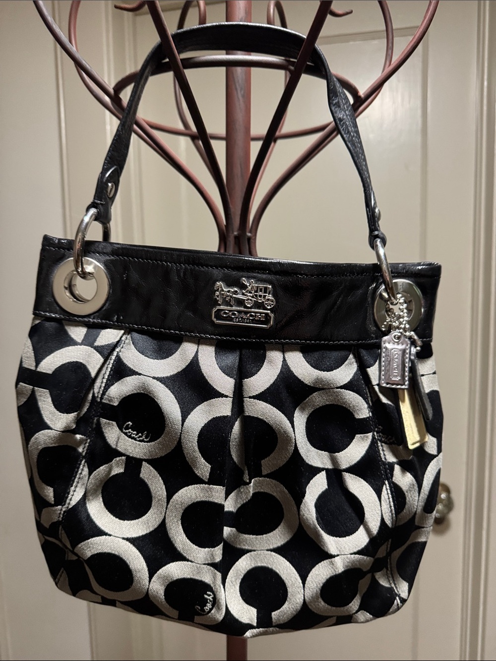 Coach Black and White Signature Circle Shoulder Bag